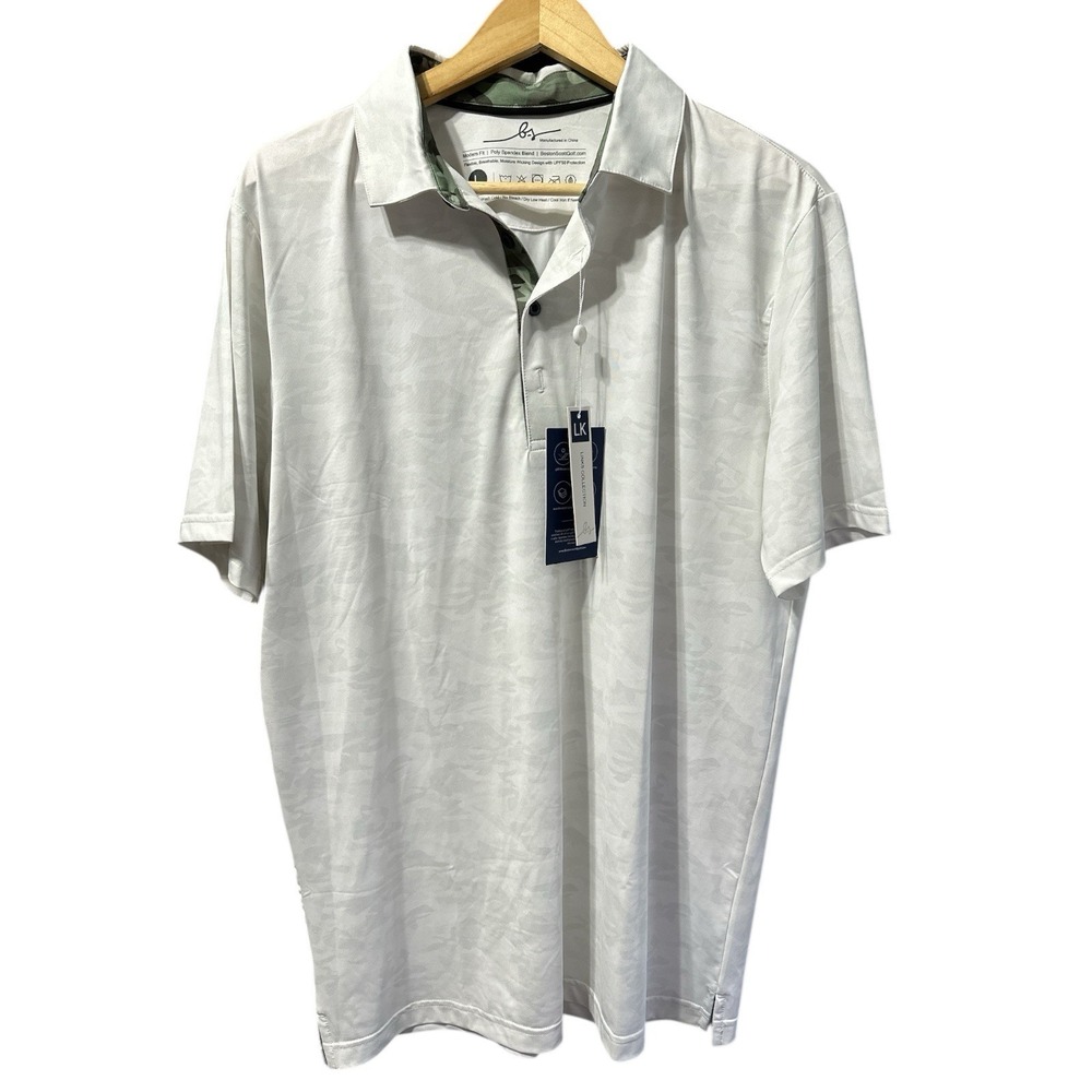 Boston Scott Golf Polo Mens L White Camo NWT Modern Fit Moisture Wicking UPF50